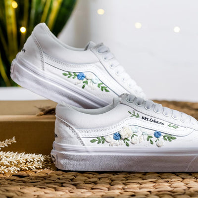 Blue White Rose Wedding Converse Embroidery