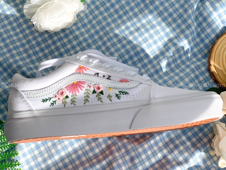 Embroidered Pastel Roses Vans