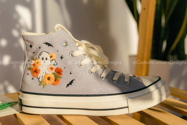 Converse High Tops Embroidered Sunflowers And Ghosts