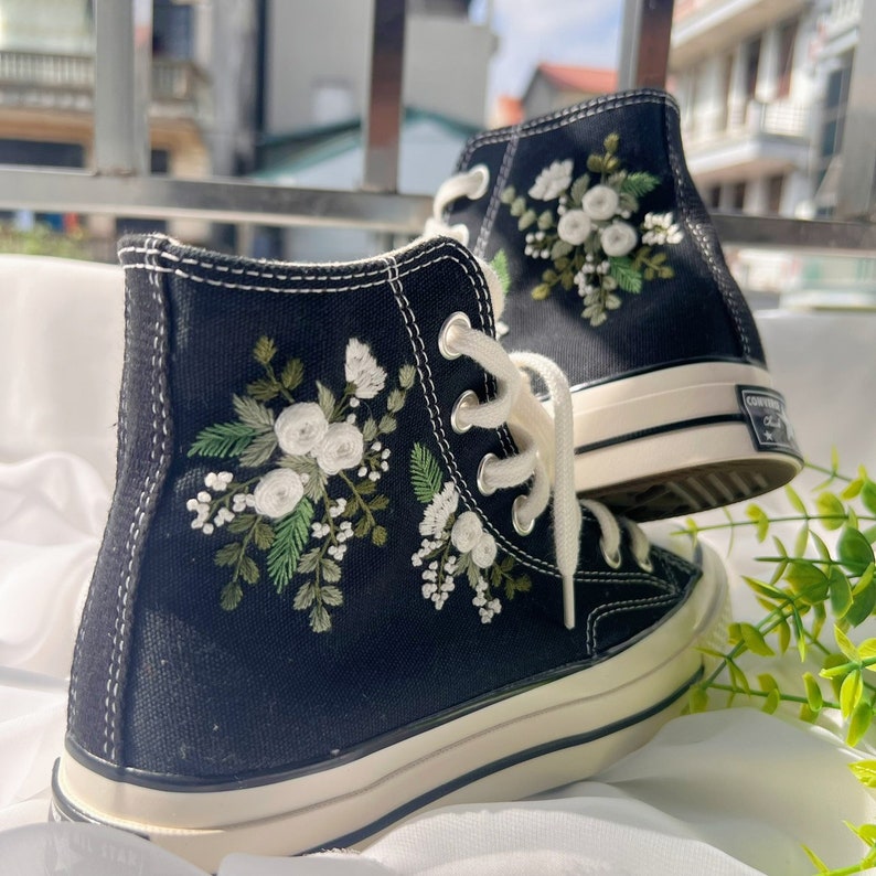 White Flower Converse Embroidery