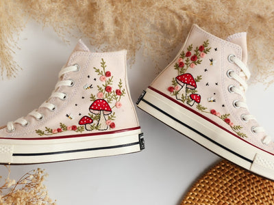 Mushrooms and Flower Embroidered Converse High Top