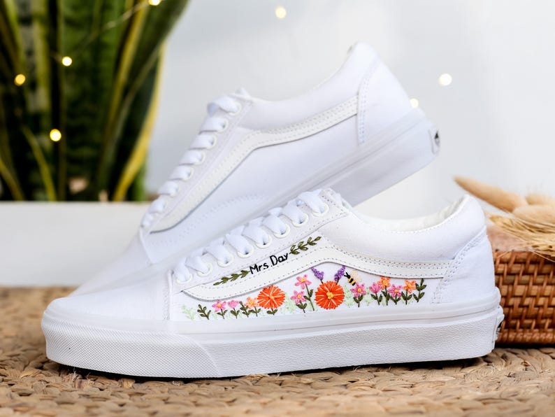 Orange Daisy Vine Converse Embroidery