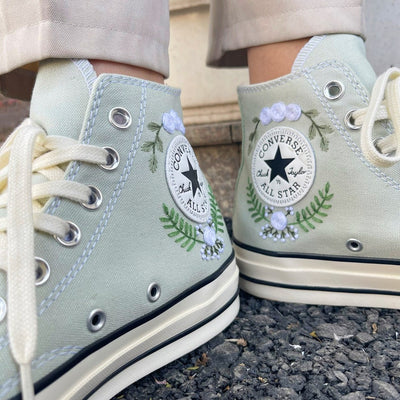White Rose and Flower Converse Embroidery