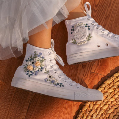 Blue Champagne Roses Wedding Converse Embroidery