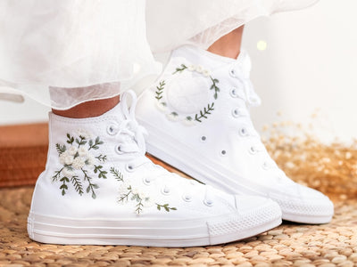 White Rose Bouquet Converse Embroidery
