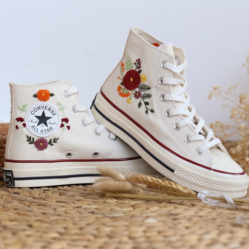 Autumn Chrysanthemum Bouquet Converse Embroidery