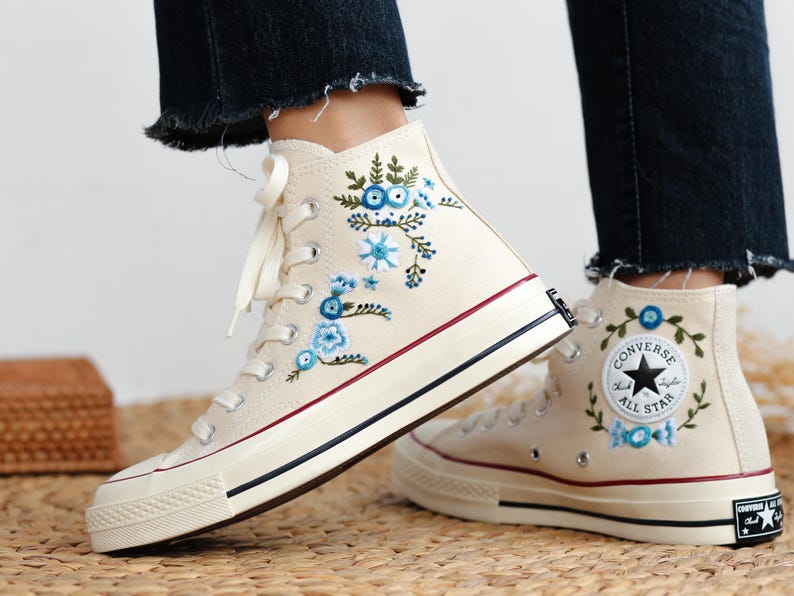 Blue Flower Converse Embroidery