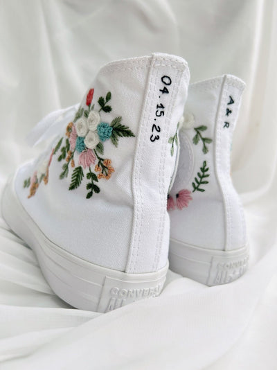 White Rose Fern Bouquet Converse Embroidery