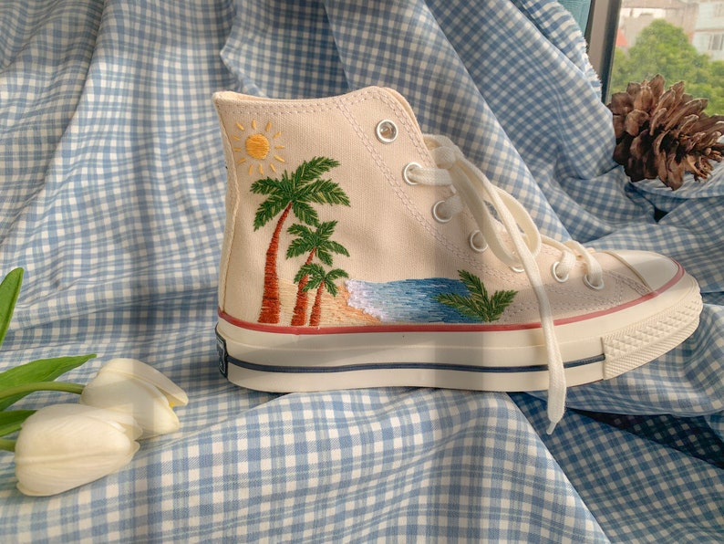 Tropical Beach & Palm Tree Converse Embroidery
