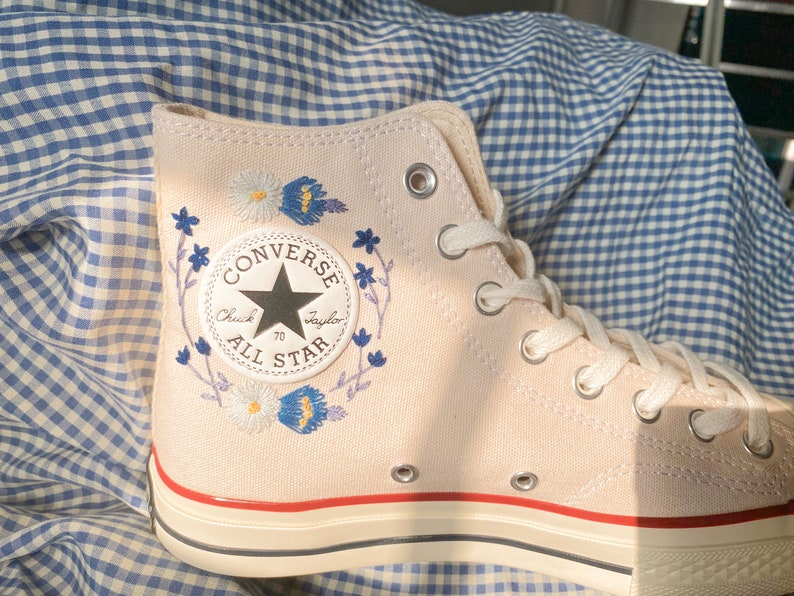 Blue Floral Wreath Converse Embroidery