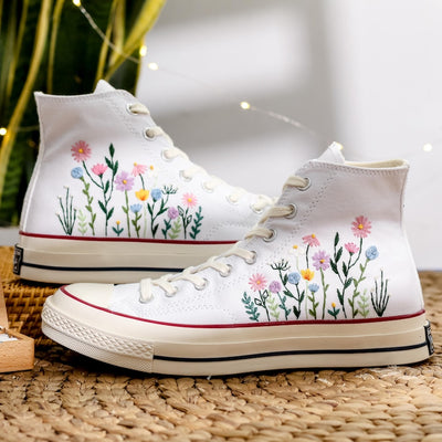 Pastel Wildflower Wedding Converse Embroidery