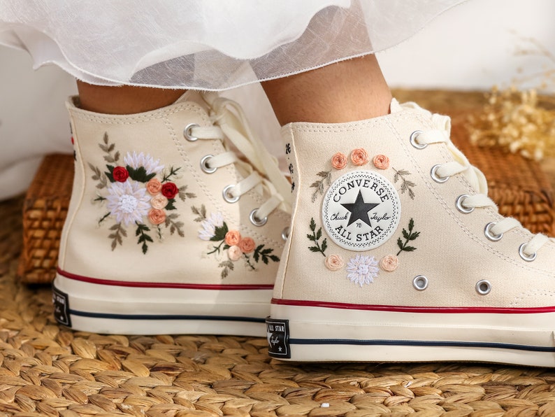 Pastel Rose and Daisy Converse Embroidery