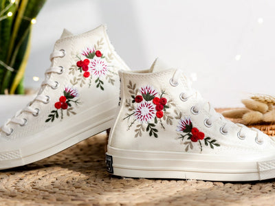 Red Roses Berry Bouquet Converse Embroidery