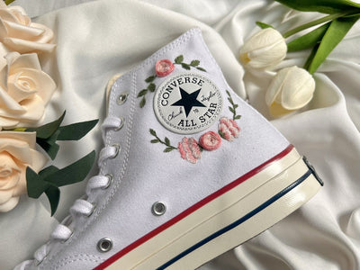 Pink Rose Garland Converse Embroidery