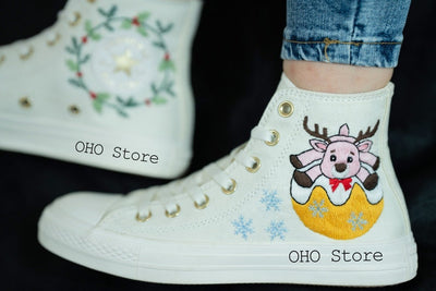 Santa Claus and Reindeer Embroidered Shoes