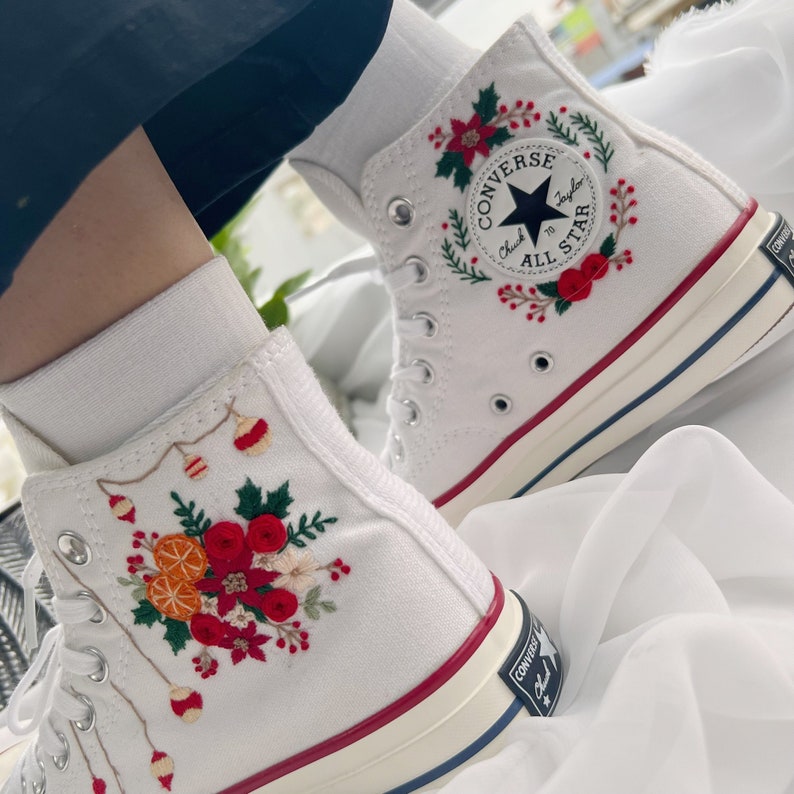 Floral Orange Converse Embroidery