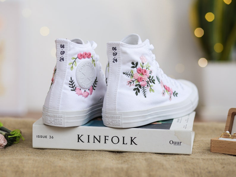 Pink Rose Bouquet Converse Embroidery
