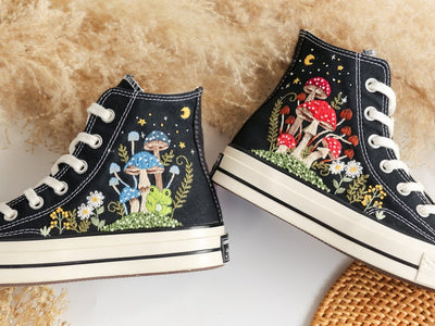 Embroidered Converse Mushroom and Frog High Top