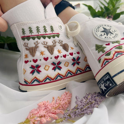 Converse Embroidered Pine Tree And Reindeer