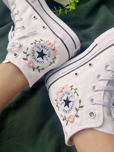 Pastel Pink Roses Converse Embroidery