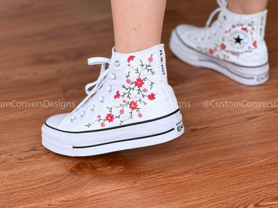 Custom Converse Red Flower Truss Embroidery