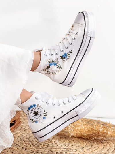 White Dahlia Wedding Converse Embroidery