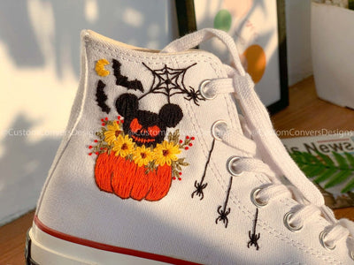 Embroidered Sneakers Basket Of Pumpkins And Sunflowers