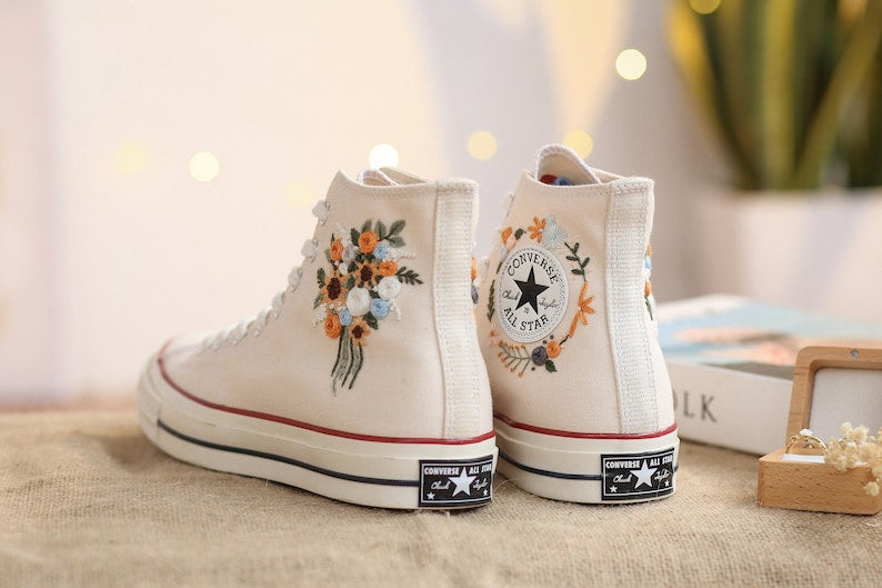 Flowers Embroidered Sneakers for Bride