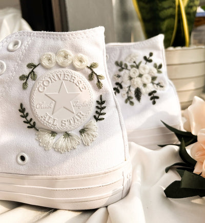 White Roses Wedding Converse Embroidery