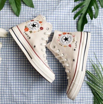 Bird and Flowers Converse Embroidery