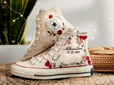 Red and Pink Flower Converse Embroidery