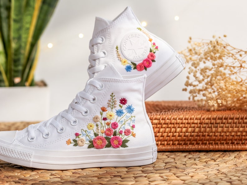 Colorful Rose Bouquet Converse Embroidery