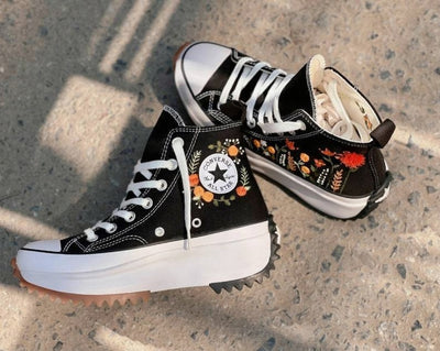 Orange and Red Flower Converse Embroidery