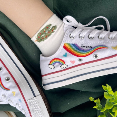 Embroidered Converse/Custom Bear And Rainbow