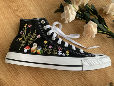 Bird and Wildflower Converse Embroidery
