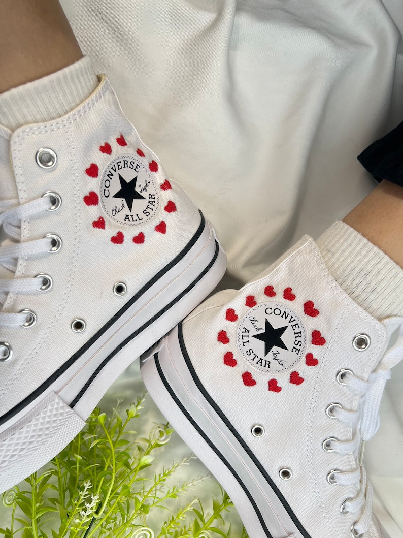 Red Hearts Wreath Converse Embroidery
