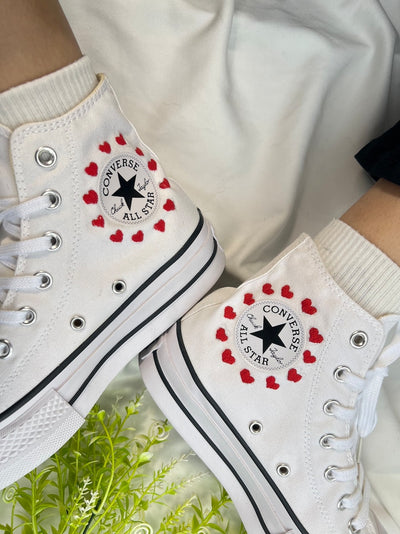Red Hearts Wreath Converse Embroidery