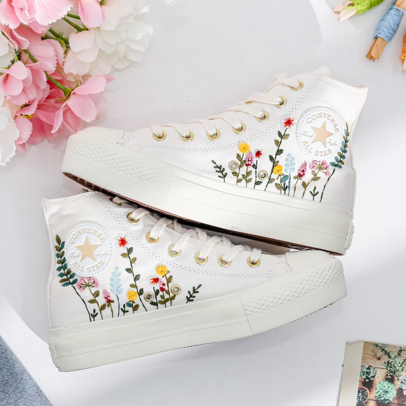 Bridal Flower Embroidered Converse Shoes