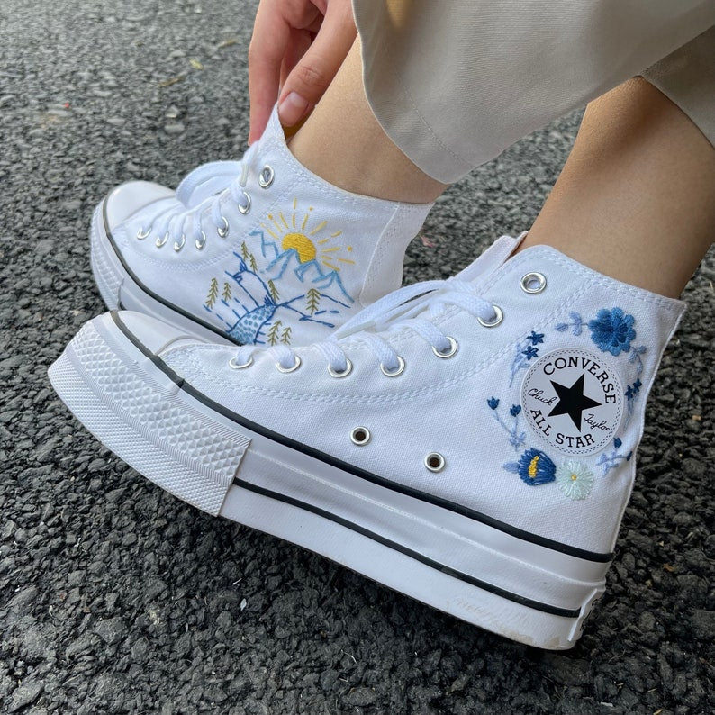 Mountain and Sun Converse Embroidery
