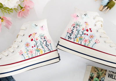 Bridal Flowers Embroidered Converse Shoes