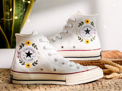 Lavender Sunflower Embroidered Converse