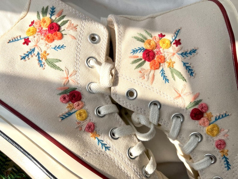 Pastel Rose Garden Converse Embroidery