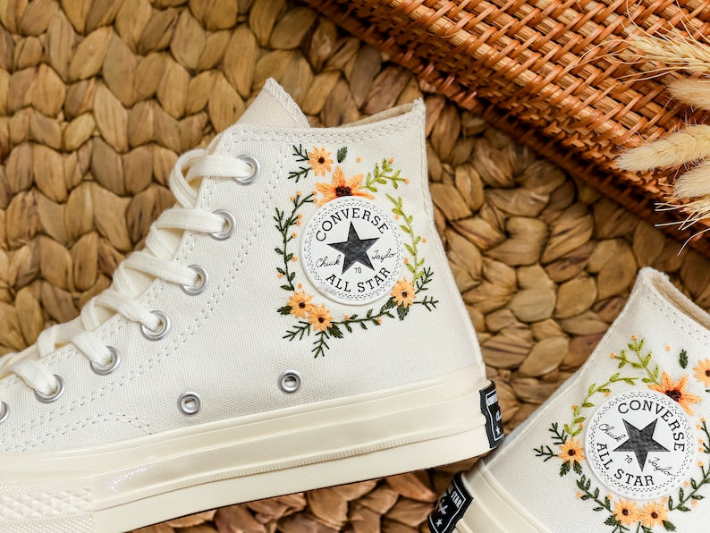 Orange Daisy Garden Converse Embroidery