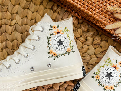 Orange Daisy Garden Converse Embroidery