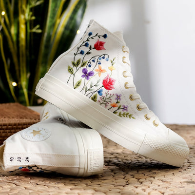 Vibrant Wildflower Wedding Converse Embroidery