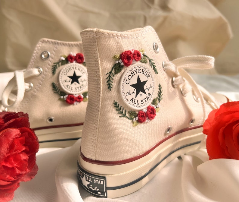 Floral Christmas Converse Embroidery
