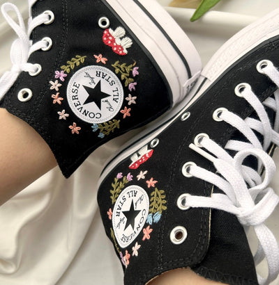 Squirrel, Mushroom, and Floral Converse Embroidery