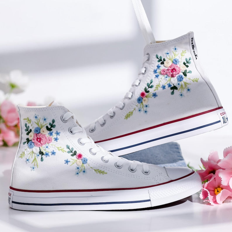 Wedding Flowers Embroidered Converse Shoes