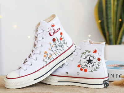 Orange Wildflower Meadow Converse Embroidery