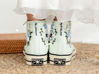 Blue White Roses Wedding Converse Embroidery
